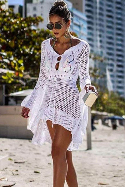 High Slit Open Knit Crocheting Maxi Coverup Dress – Rose Swimsuits