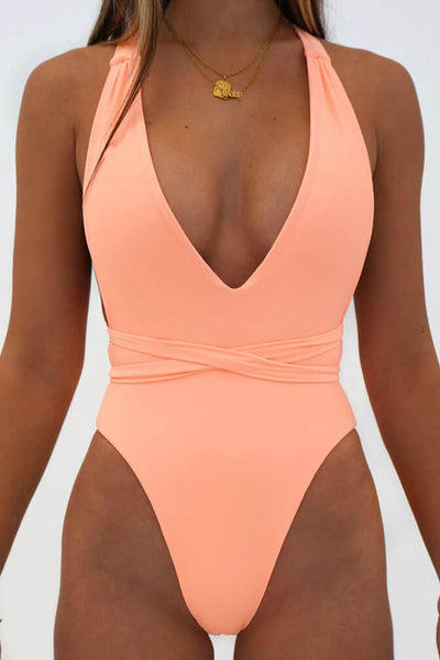 Versatile High Cut Wrap Around Low Back One Piece Swimsuit – Rose Swimsuits