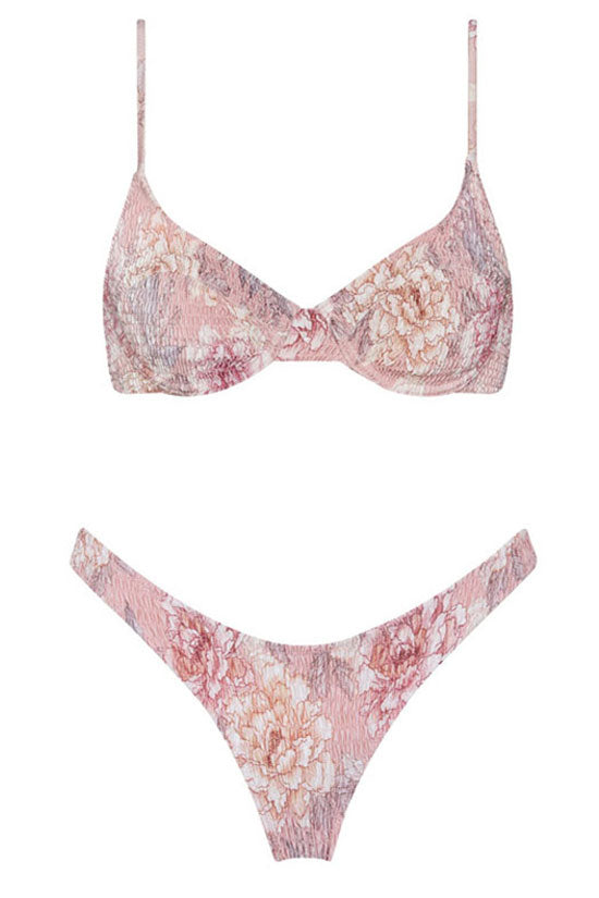 Boho Bikini Folk Town Pink Floral Print Swimsuit Sizes Small Medium –  Made4Walkin