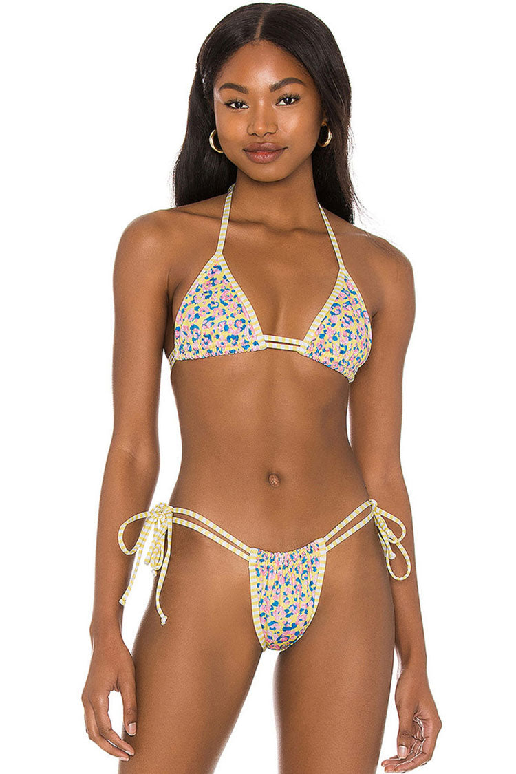 Boho Printed Tie String Slide Triangle Brazilian Bikini Two Piece Swimsuit