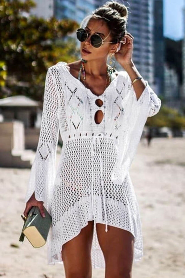 Bohemian Button Front Long Smocked Lace Coverup Dress – Rose Swimsuits